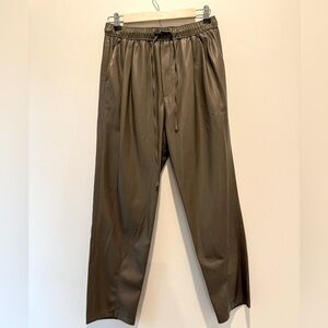 Zara Green Brown Faux Leather Sweatpants Relaxed Fit Joggers size S NWT